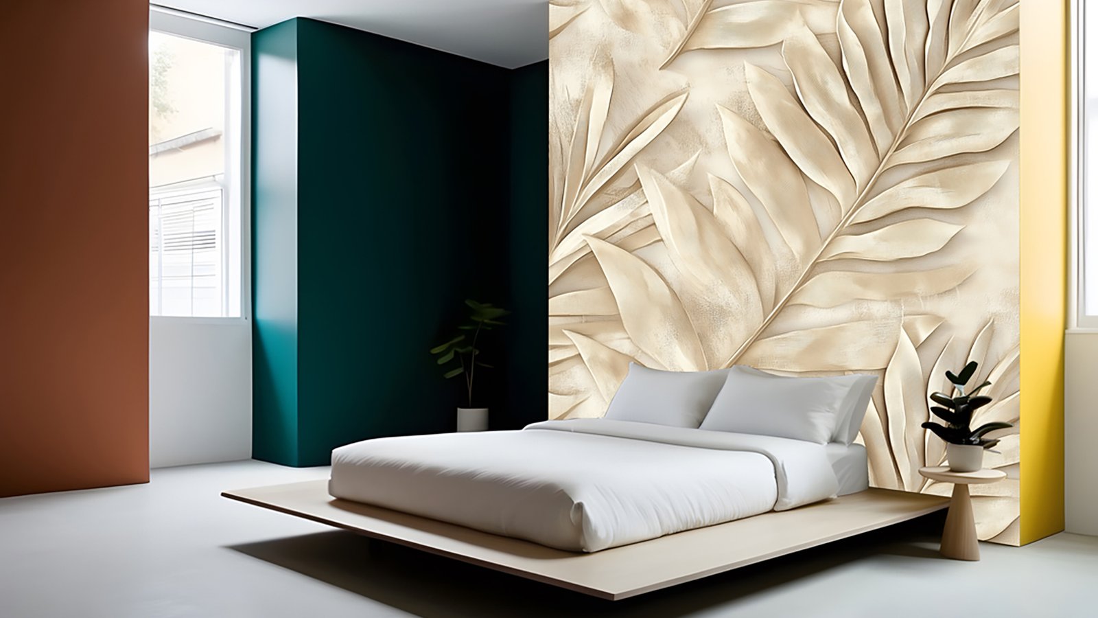 A minimalist modernized colorful decorated bedroom design