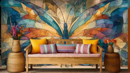Colorful butterfly mural